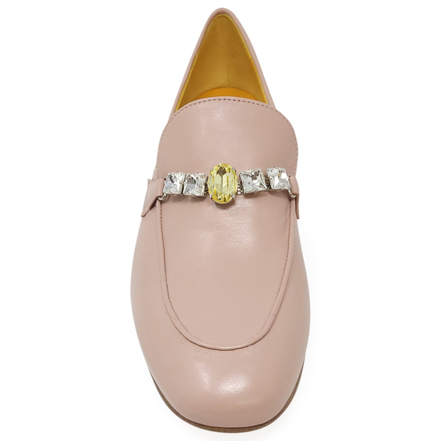 Pink Leather Flat Jeweled Loafer