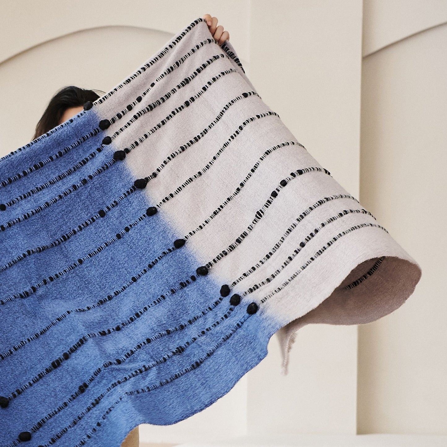 Mari Serene Blue Gray Calming Hues Hand Woven Hand Knotted Textured Merino Throw