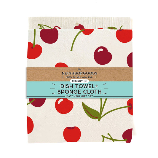 Cherry Dish Towel + Sponge Cloth Gift Set