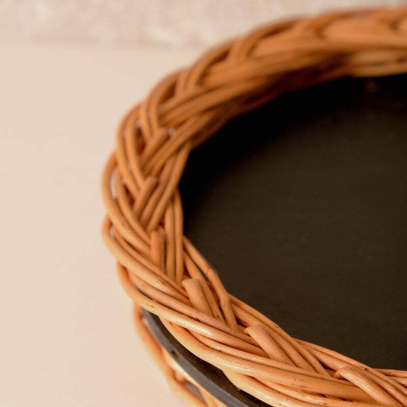 Wicker & Wood Serving Tray