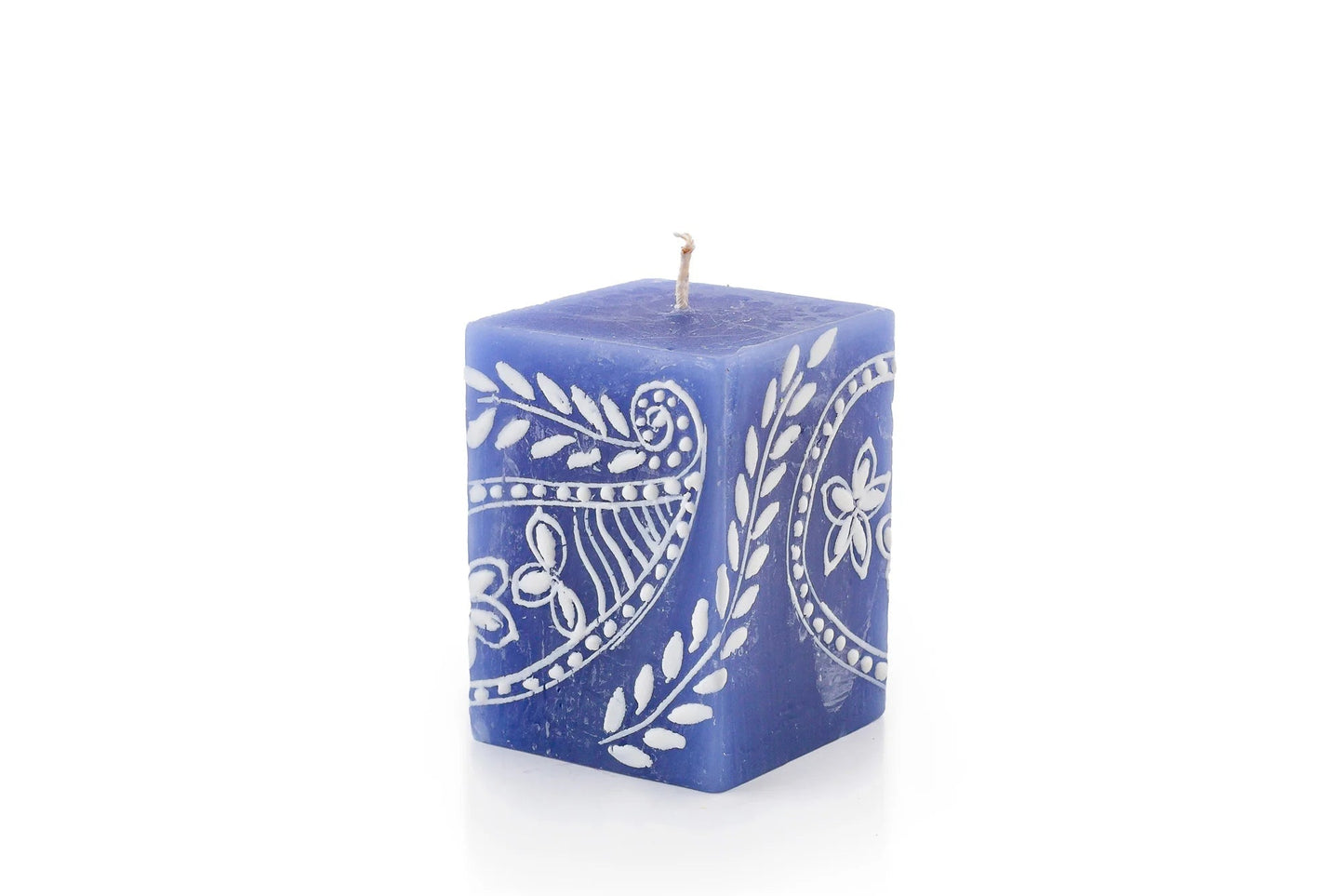 Henna White on Blue Painted Candles