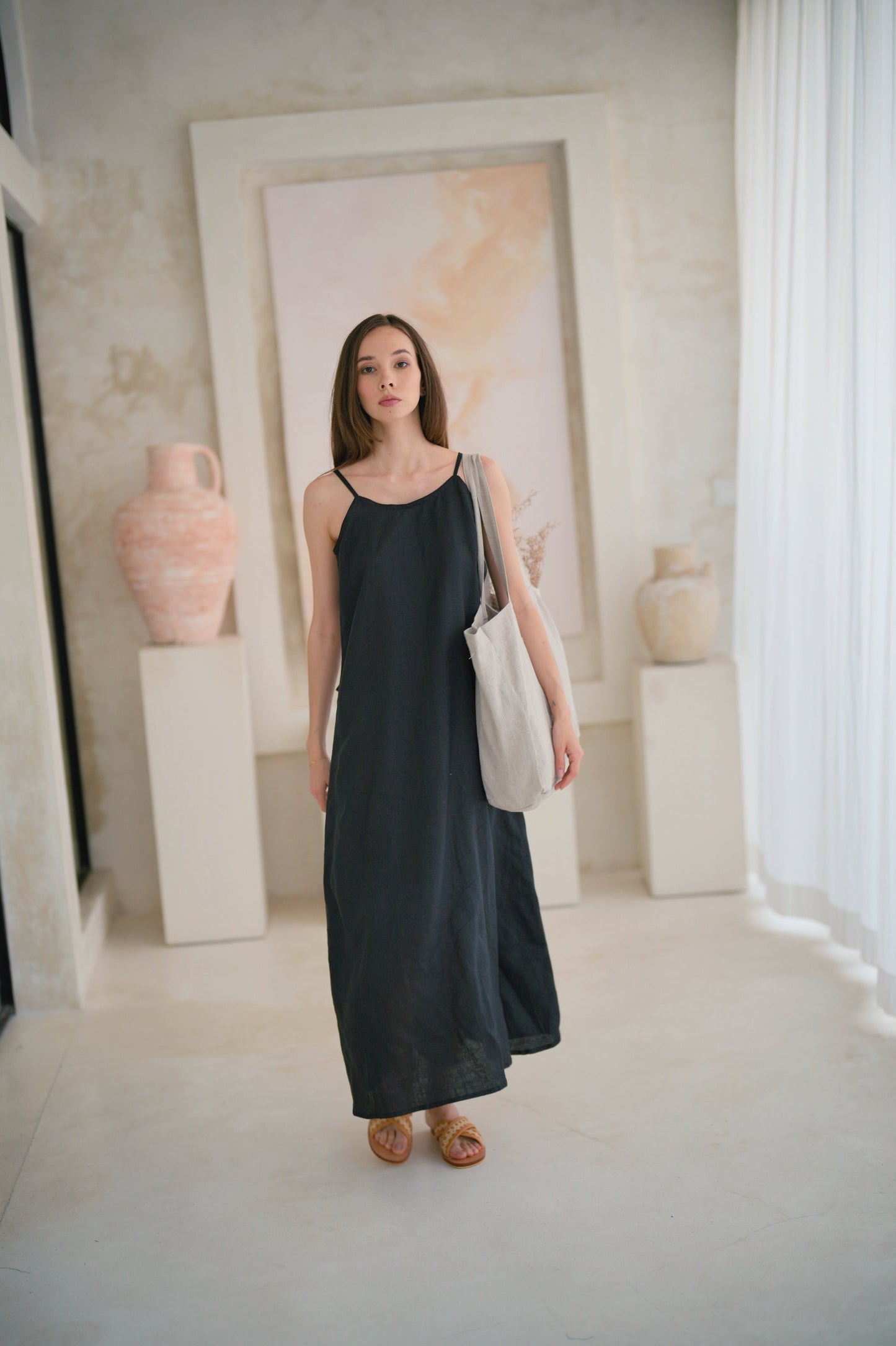 Maya Linen Dress in Black