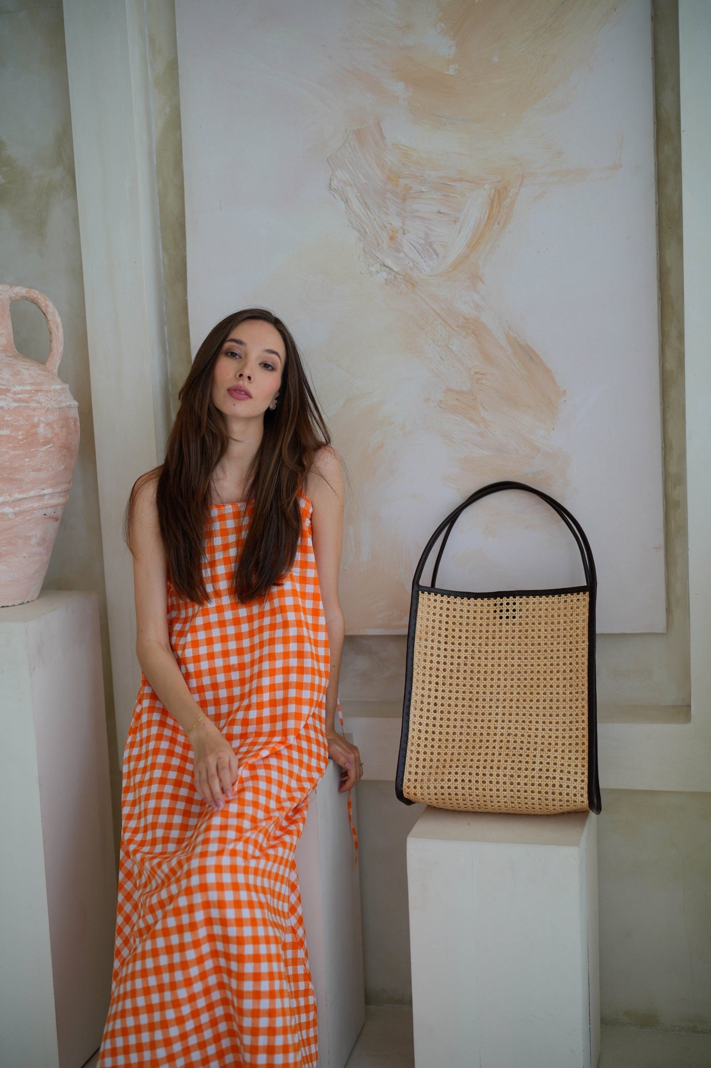 Maya Dress in Gingham Orange