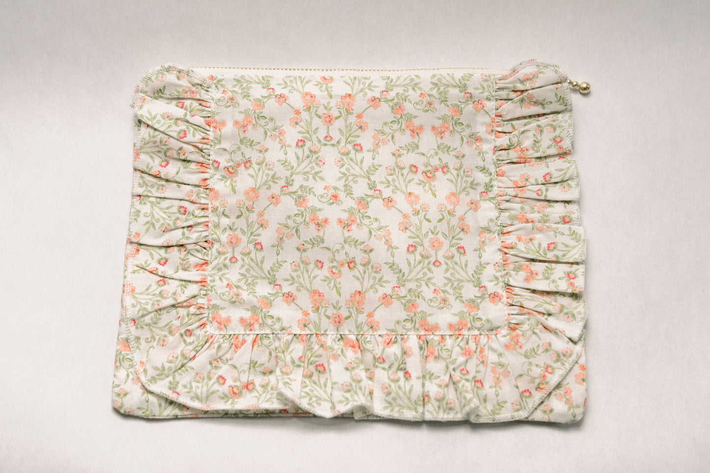 Apricot Meadow |Timeless Floral Ruffle Zipper Pouch