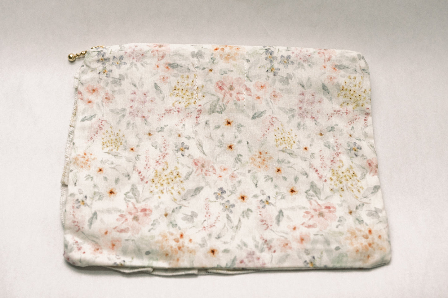 Dewdrop Meadow | Timeless Floral Ruffle Zipper Pouch | Recycled Cotton