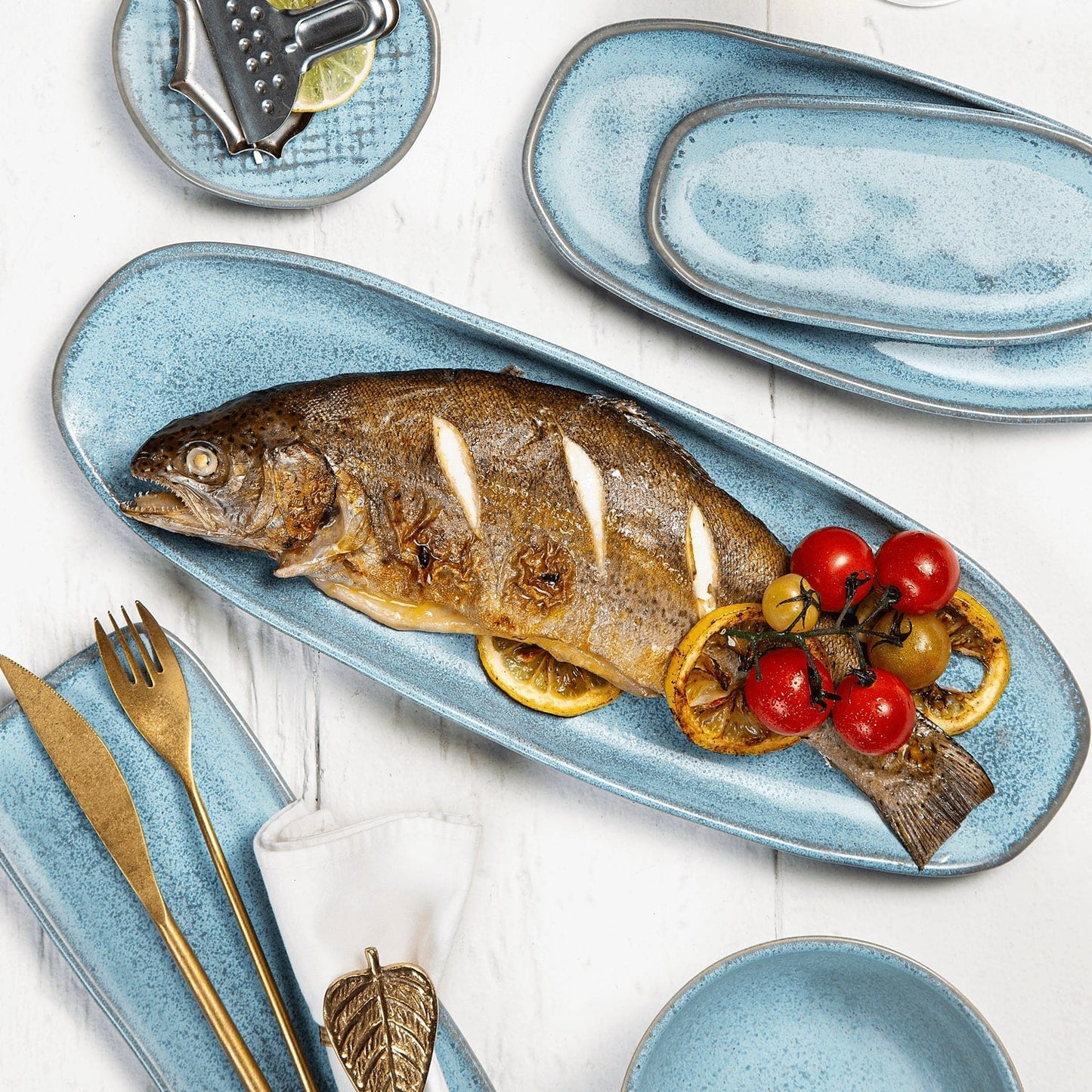 Shallow Organic Oval Platter Large Set of 4