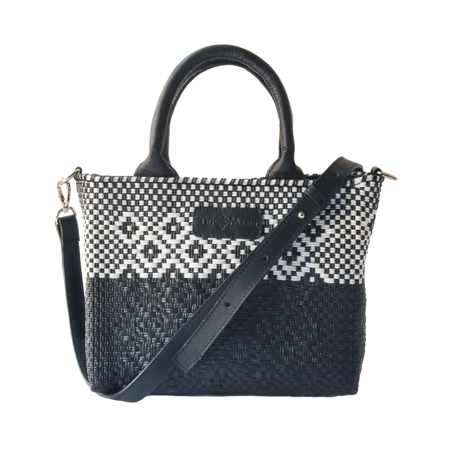 Tin Marin Black Small Woven Crossbody - Black Leather