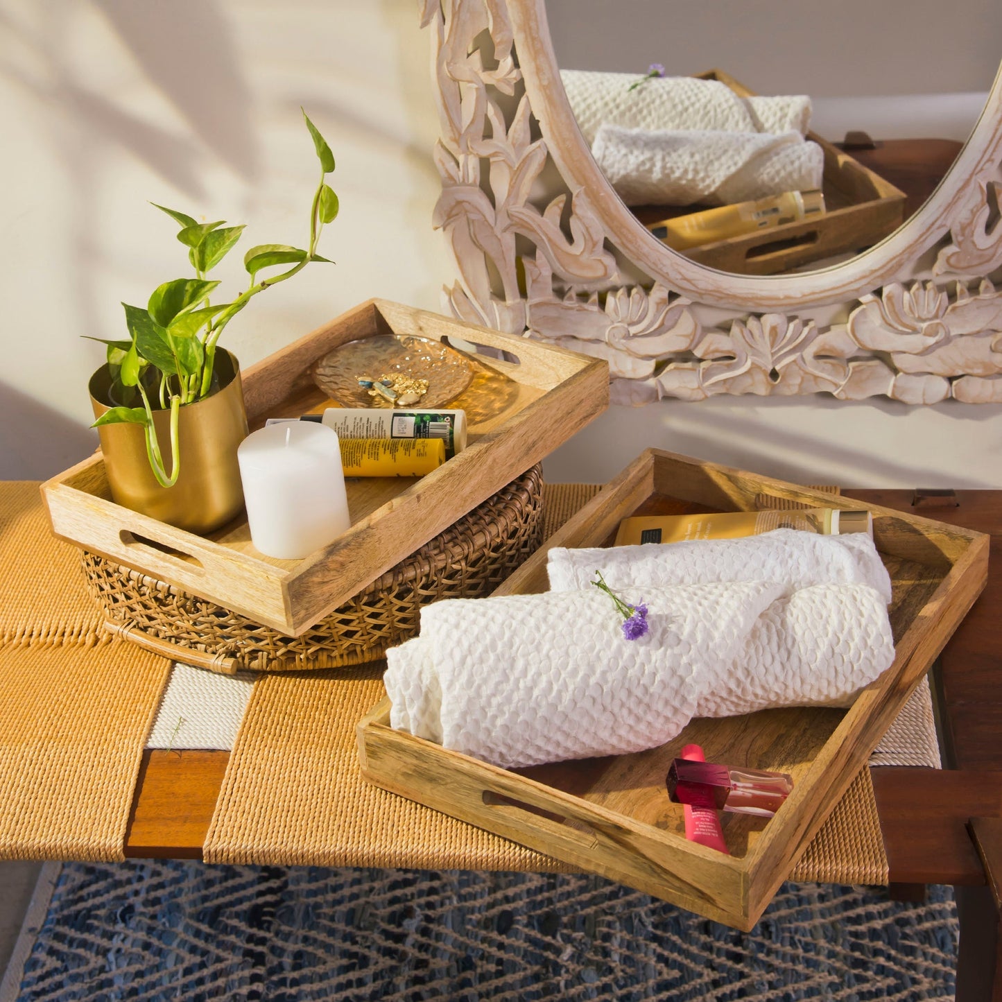 Rustic Elegance Two-Tone Serving Tray Set