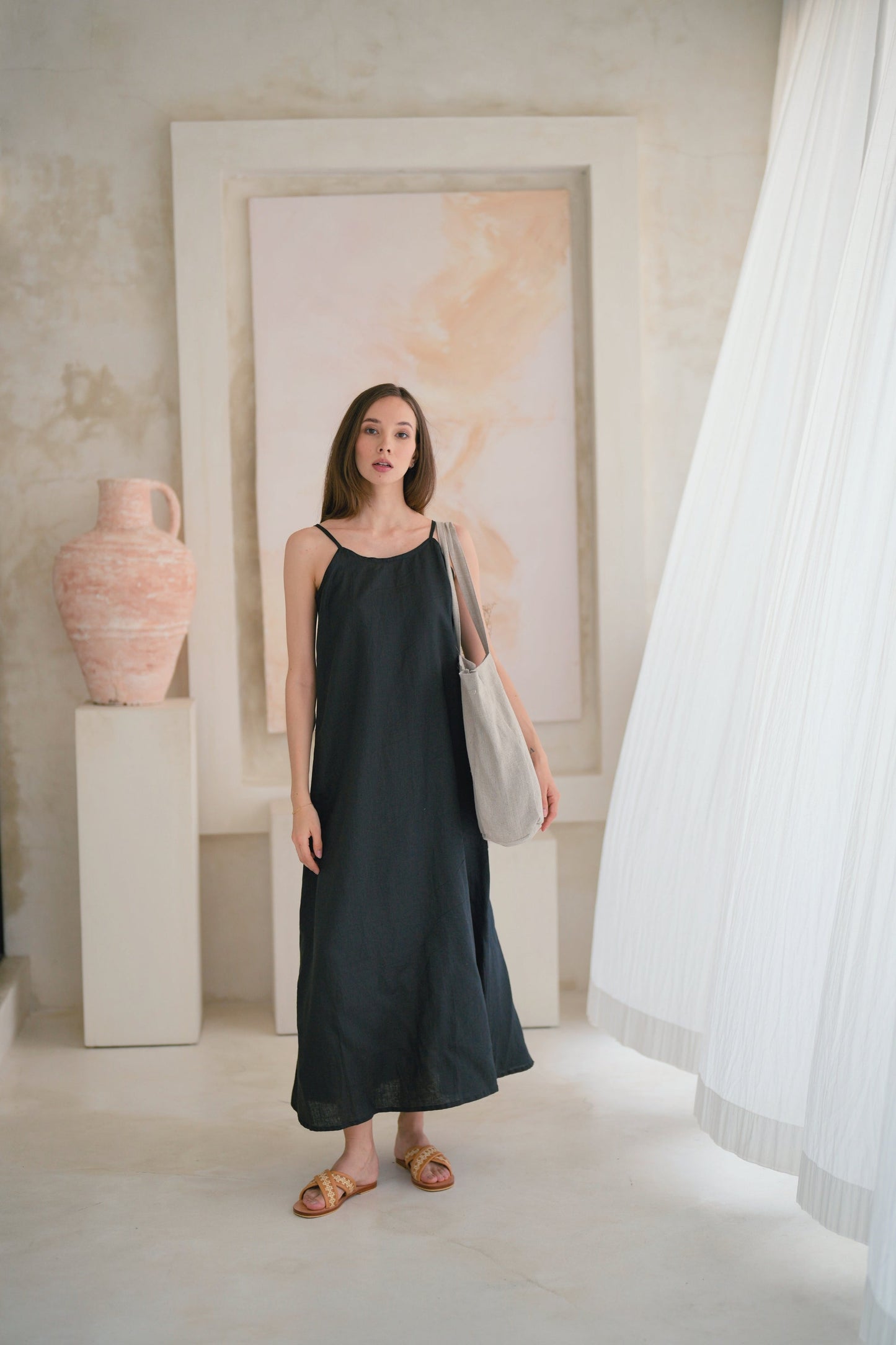 Maya Linen Dress in Black