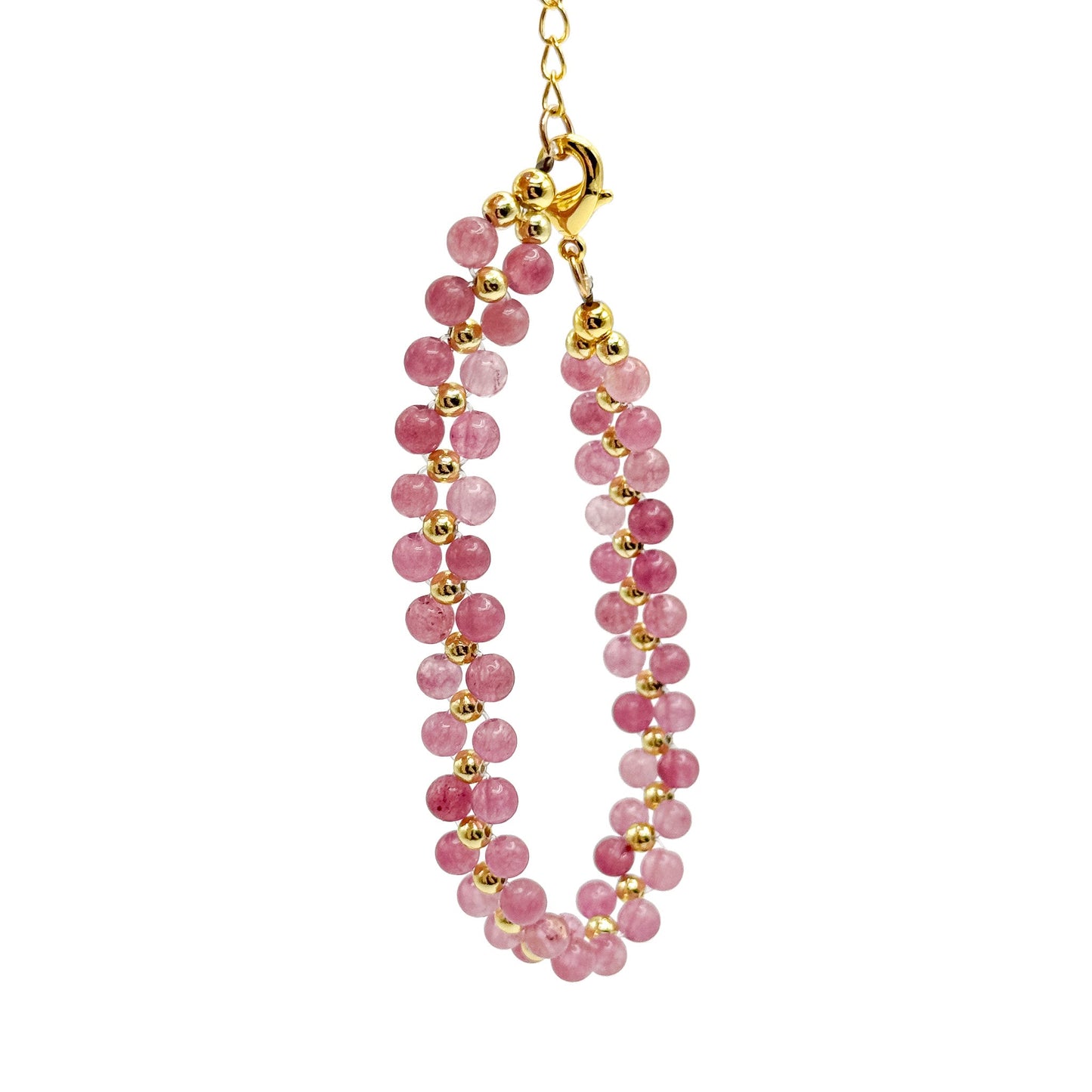 Astrid Bracelet Dusty Rose Agate With Gold Spacer Beads Limited Edition Handcrafted 7 Inch Length