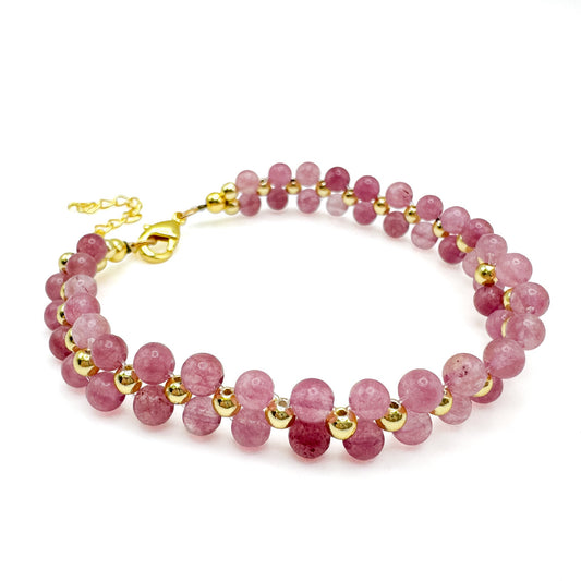 Astrid Bracelet Dusty Rose Agate With Gold Spacer Beads Limited Edition Handcrafted 7 Inch Length