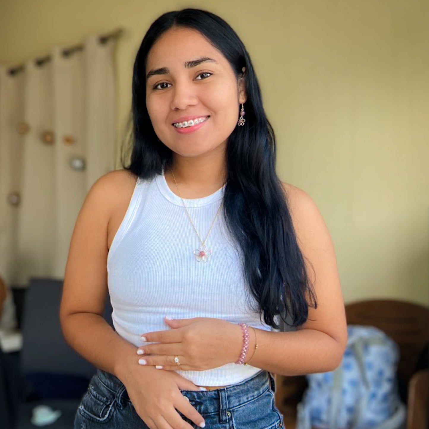 Astrid Bracelet Dusty Rose Agate With Gold Spacer Beads Limited Edition Handcrafted 7 Inch Length