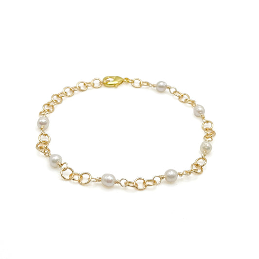 Aurora Gold Plated Cable Bracelet With Hand Wrapped Freshwater Pearls Limited Edition