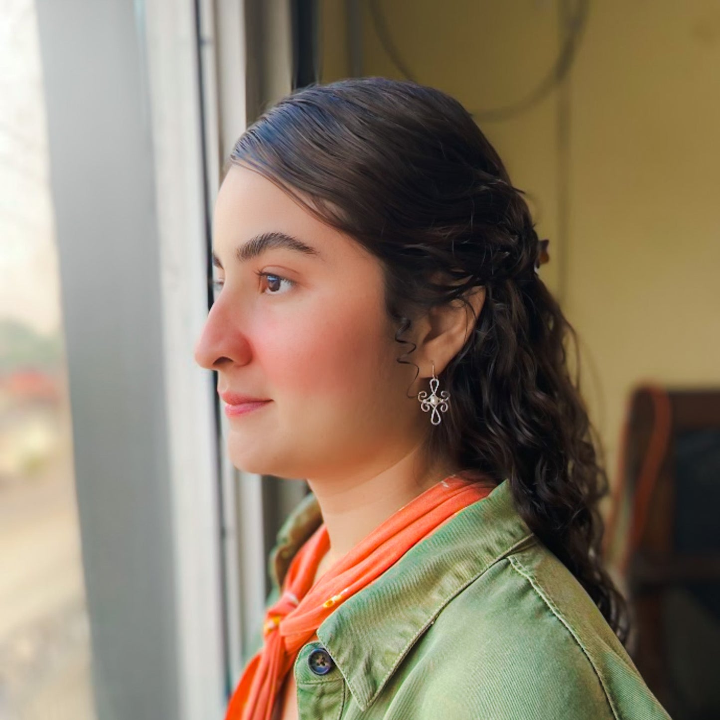 Ava Earrings Hammered Silver Wire With Freshwater Pearl Silver Plated Fishhook Limited Edition