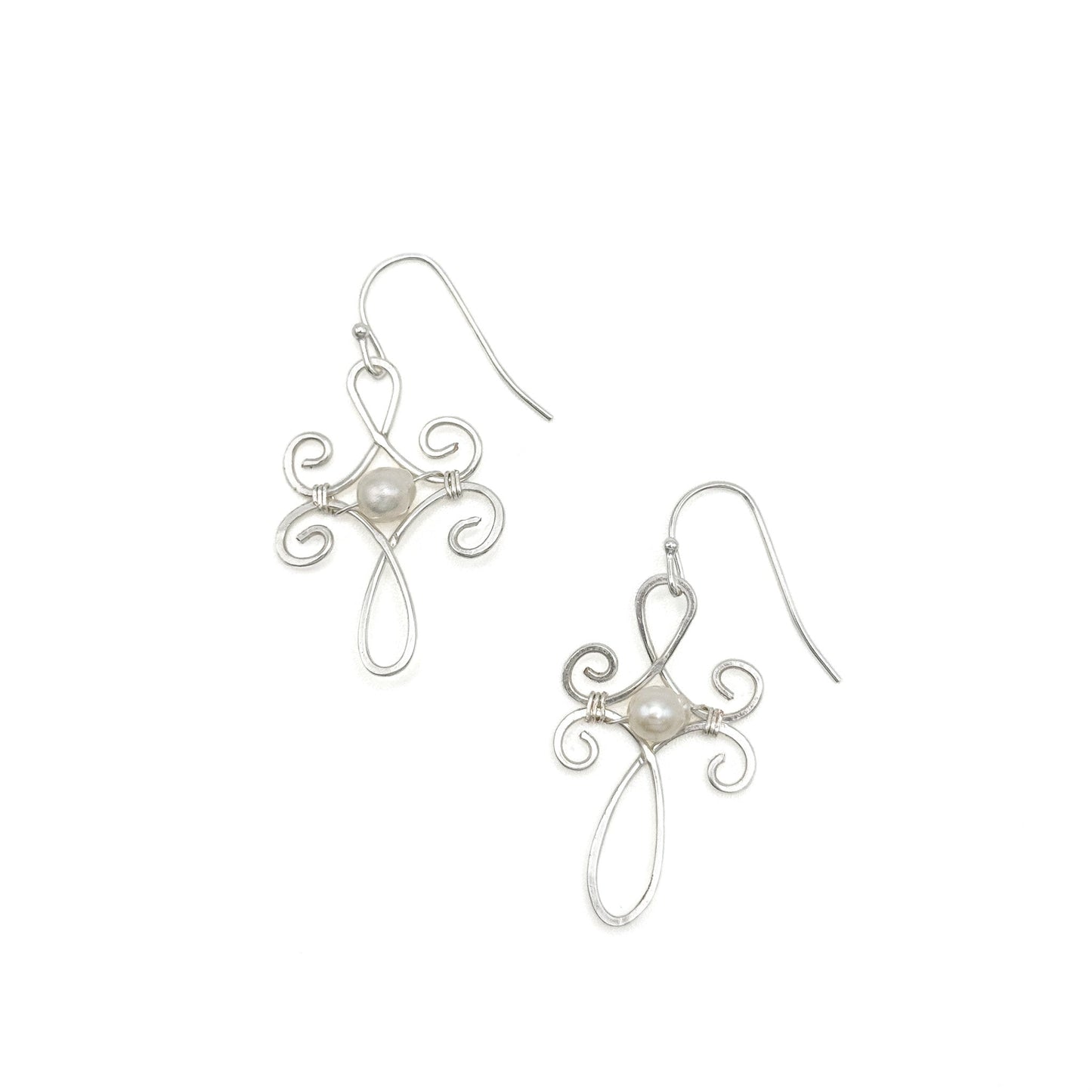 Ava Earrings Hammered Silver Wire With Freshwater Pearl Silver Plated Fishhook Limited Edition