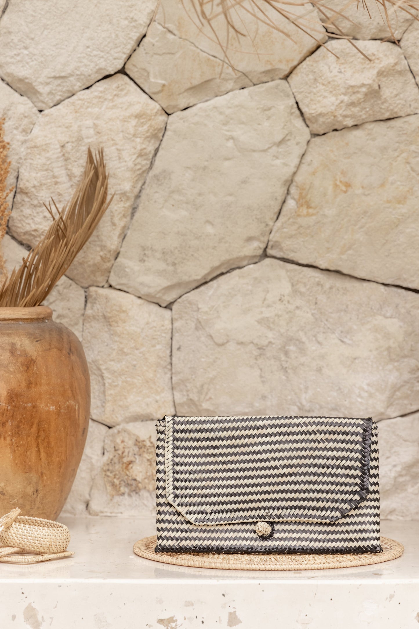 Stripes Rattan Clutch