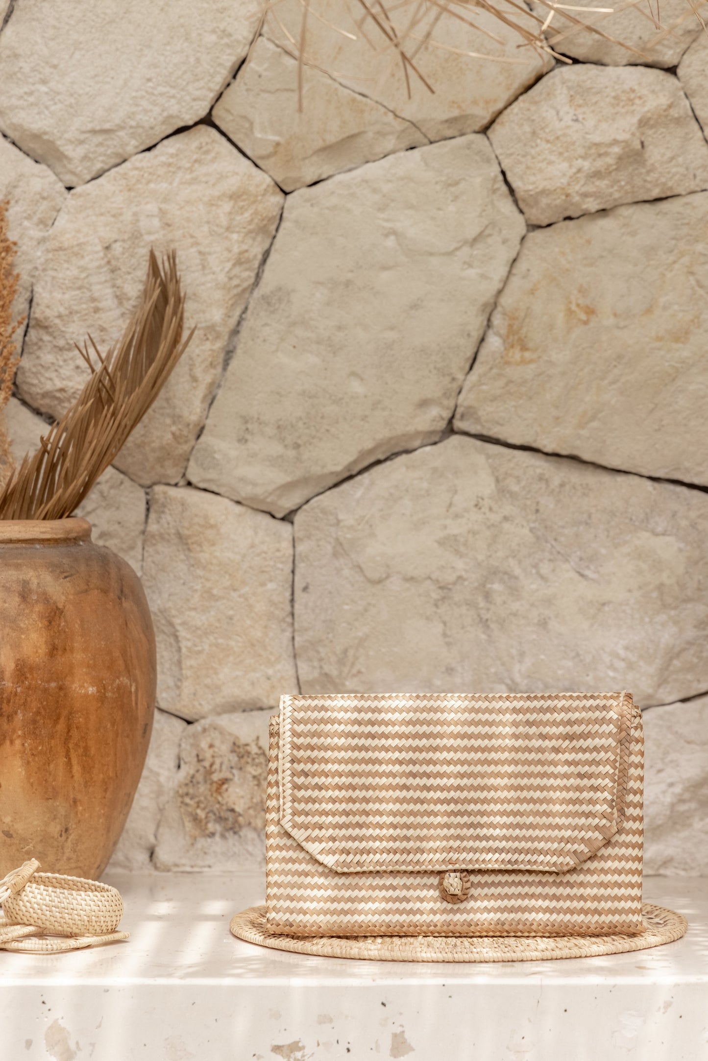 Stripes Rattan Clutch