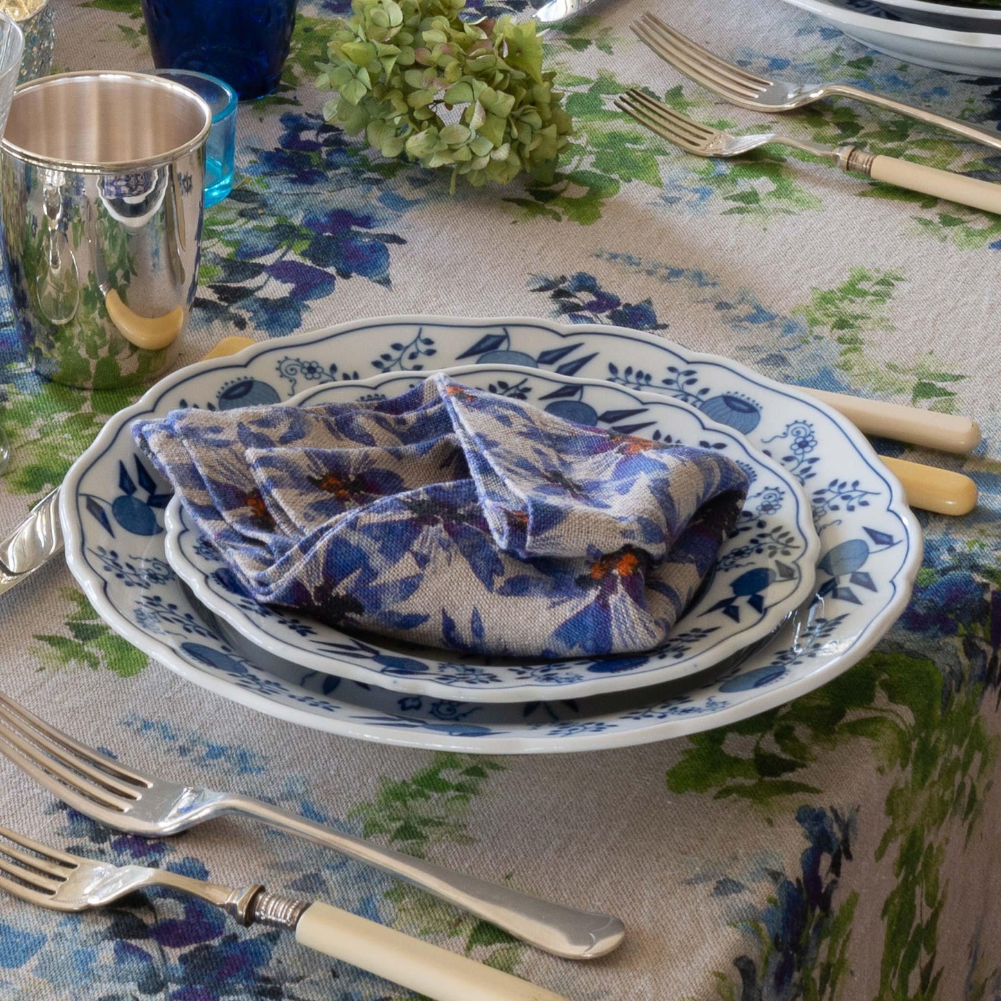 6 Organic Linen Napkins in Blue Harem