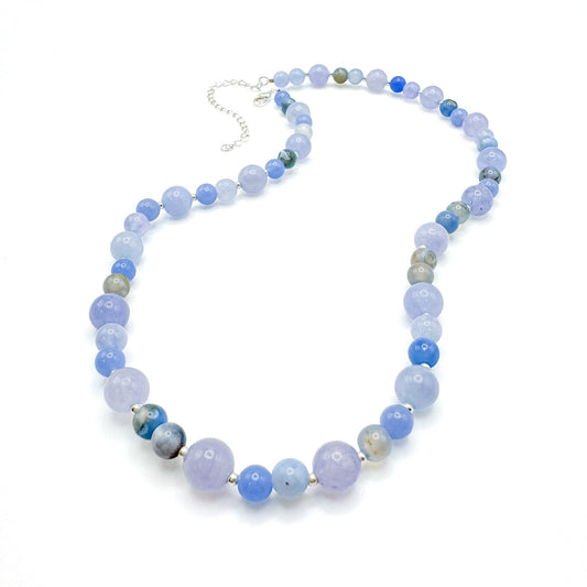 Bluebell Necklace With Silver Spacer Beads Blue Lavender Tones 16.5 Inch Exclusive