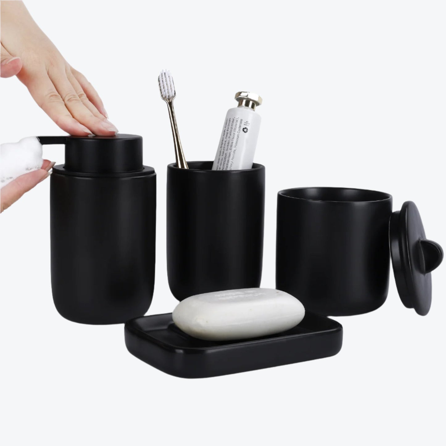 BosilunLife Matte Black 4-Piece Foaming Bathroom Set Recycled Ceramic Eco-Clay