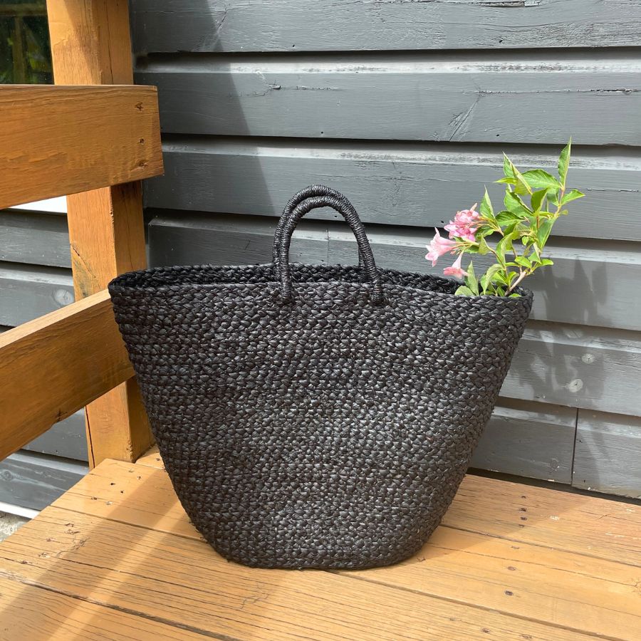 Braided Raffia Tote Black