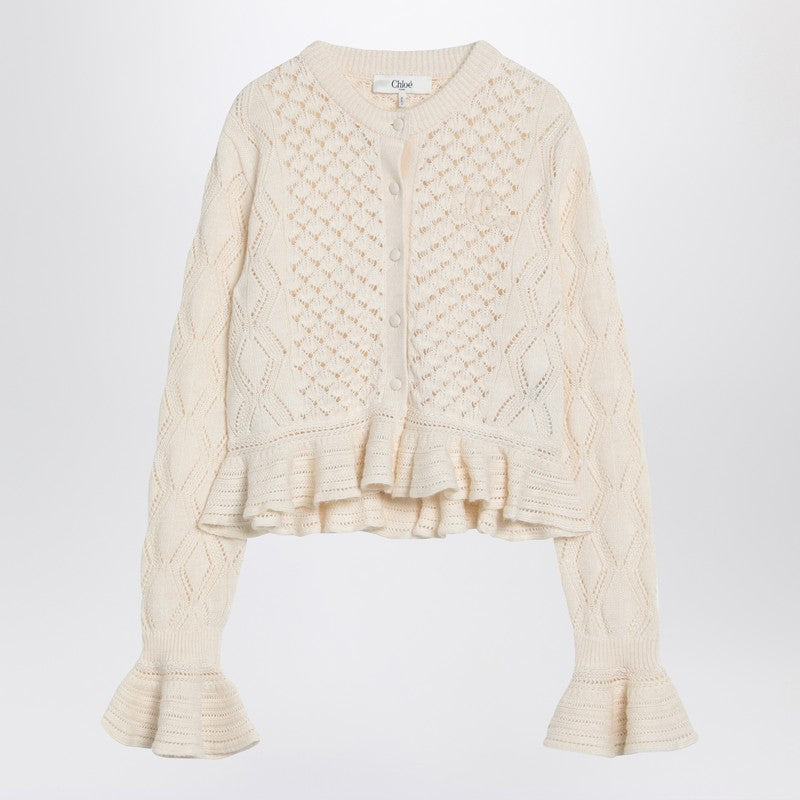 Chloé Latte-Colored Crochet Cardigan In Cotton Blend Women