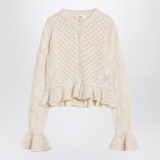 Chloé Latte-Colored Crochet Cardigan In Cotton Blend Women