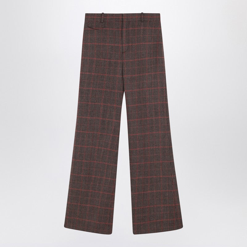 Chloé Brown Flared Checkered Wool Trousers Women