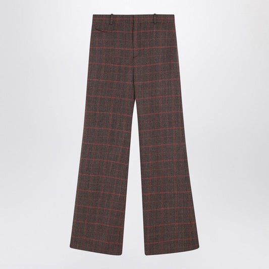 Chloé Brown Flared Checkered Wool Trousers Women