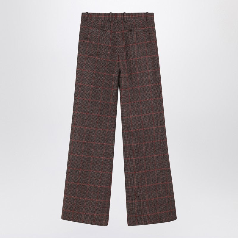 Chloé Brown Flared Checkered Wool Trousers Women
