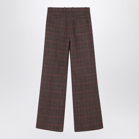 Chloé Brown Flared Checkered Wool Trousers Women