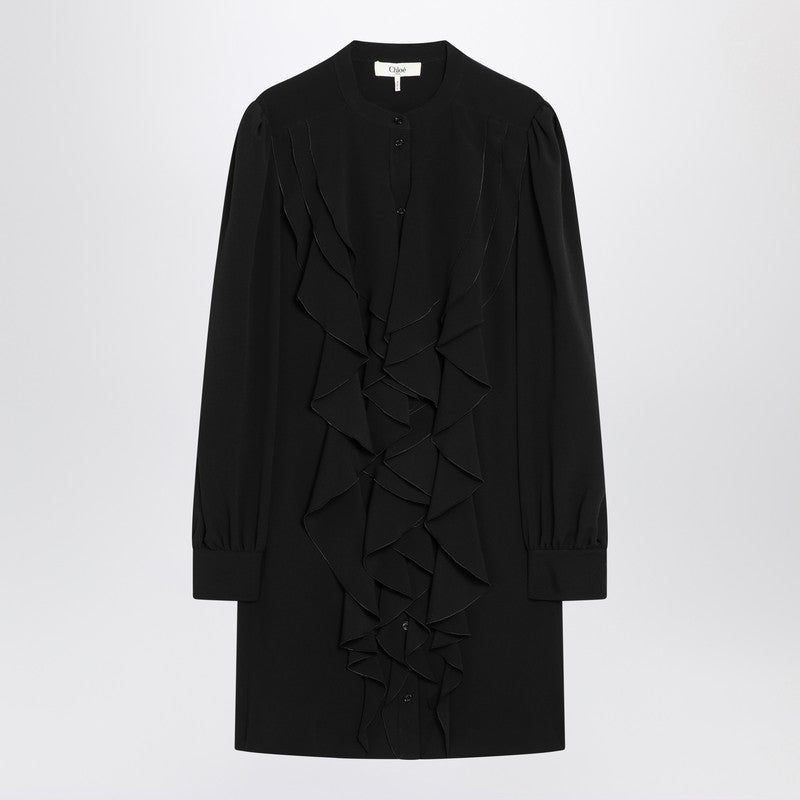 Chloé Black Ruffled Dress In Silk Blend Women