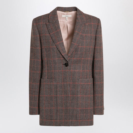 Chloe Single-Breasted Checked Brown Wool Jacket Women