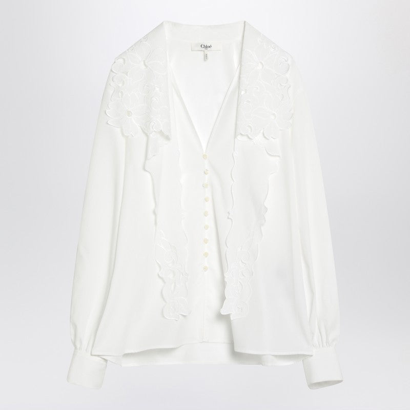 Chloé White Shirt With Embroidered Bow Tie Women