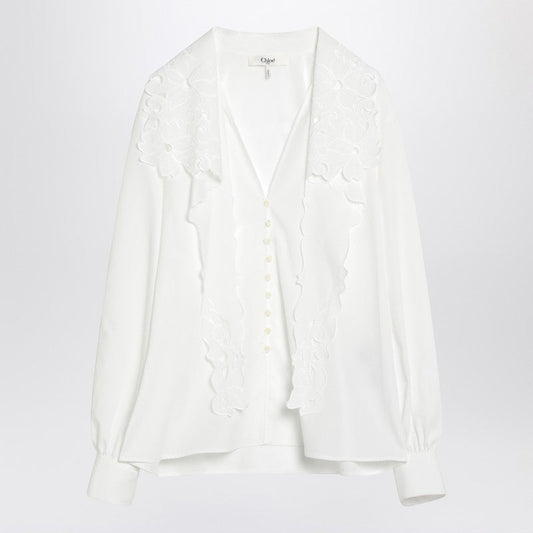 Chloé White Shirt With Embroidered Bow Tie Women