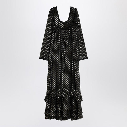 Chloé Maxi Black Dress With Lightweight Silk Ruffles Women