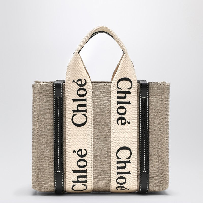 Chloé Woody Little Bag In Beige Canvas Women