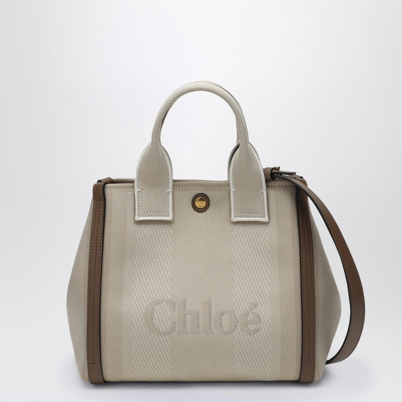 Chloé Carry Small Tote Bag In Beige Striped Canvas Women