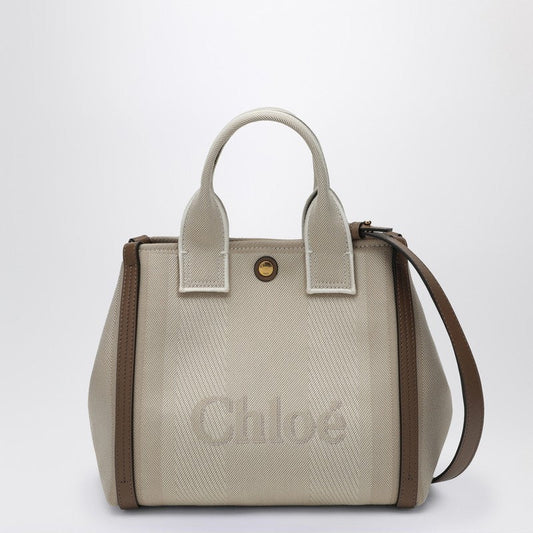 Chloé Carry Small Tote Bag In Beige Striped Canvas Women
