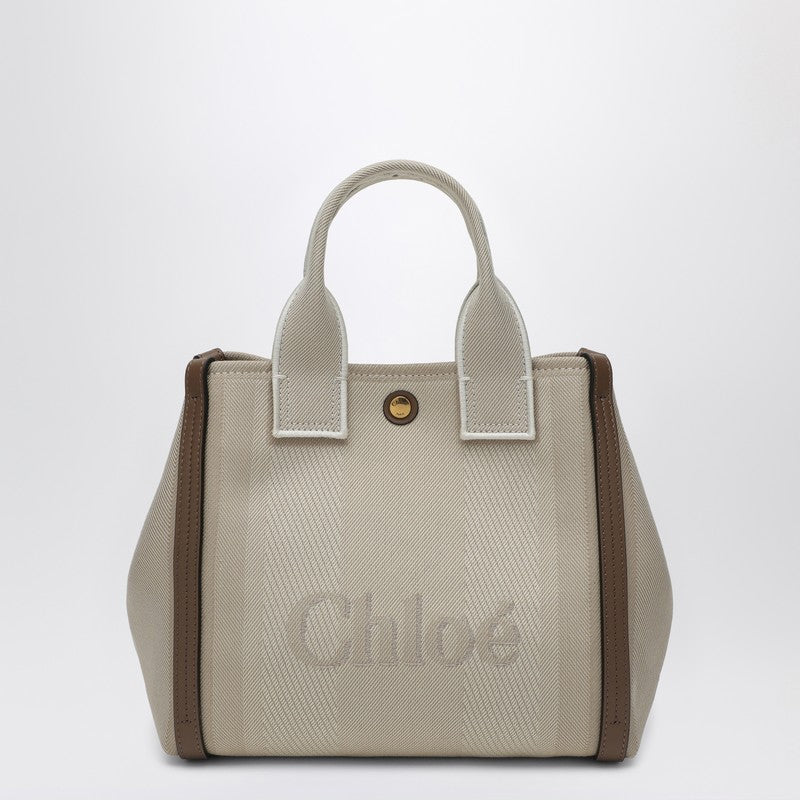 Chloé Carry Small Tote Bag In Beige Striped Canvas Women