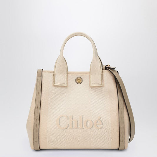 Chloé Carry Small Tote Bag In Blushy Beige Canvas Women
