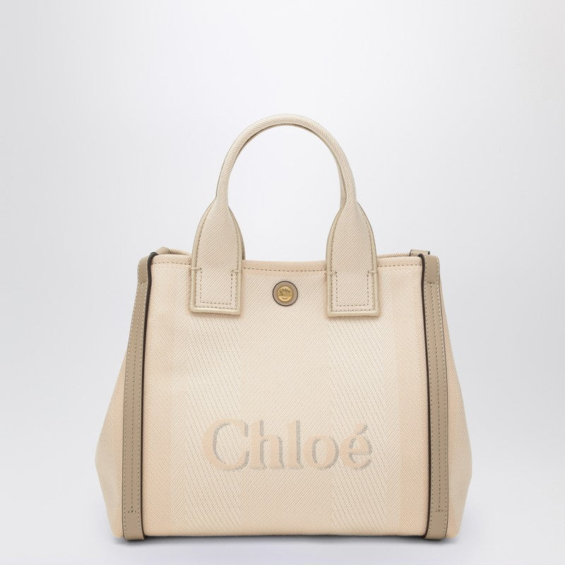 Chloé Carry Small Tote Bag In Blushy Beige Canvas Women