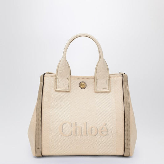 Chloé Carry Small Tote Bag In Blushy Beige Canvas Women