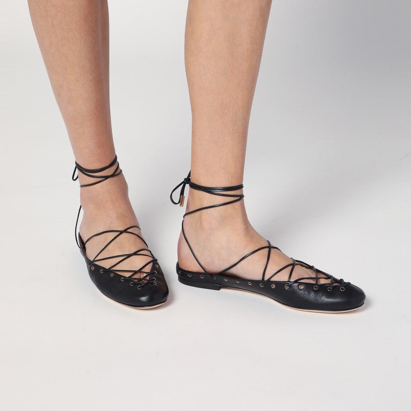 Chloé Black Leather Ghillie Ballerinas Women