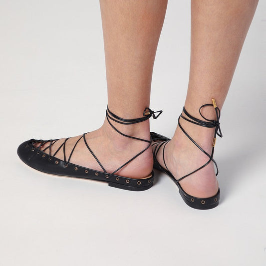Chloé Black Leather Ghillie Ballerinas Women