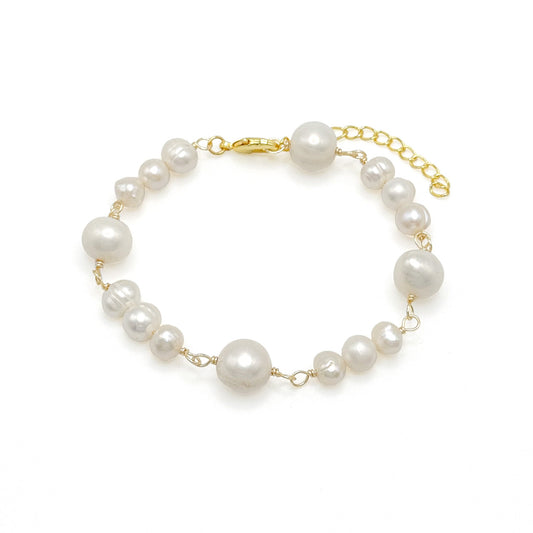 Celestial Freshwater Pearl Bracelet With Gold Plated Hand Wire Wrapped Links Exquisite Limited Edition