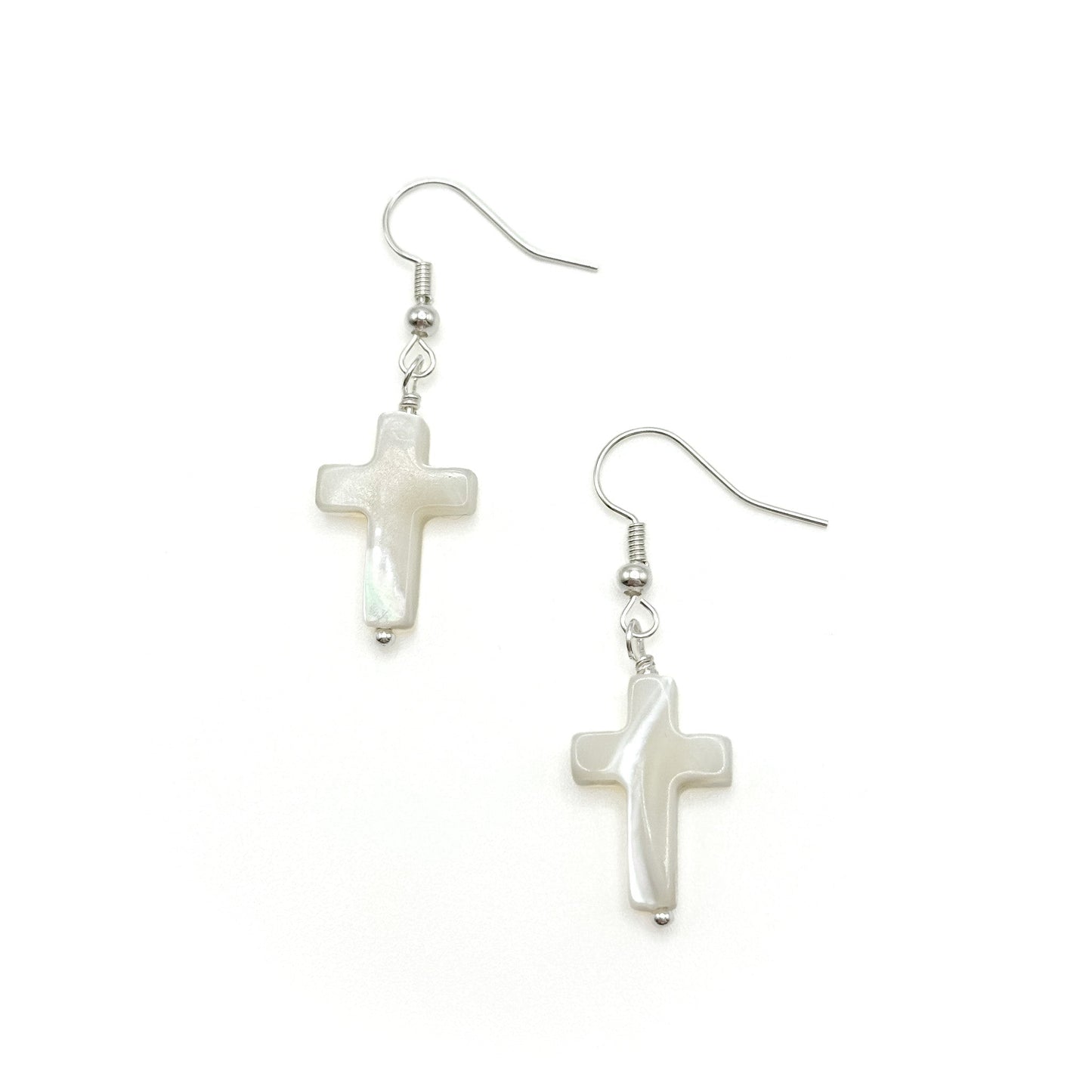 Charity Limited Cross Earrings In White Mother Of Pearl With Silver Plated Hypoallergenic Hooks
