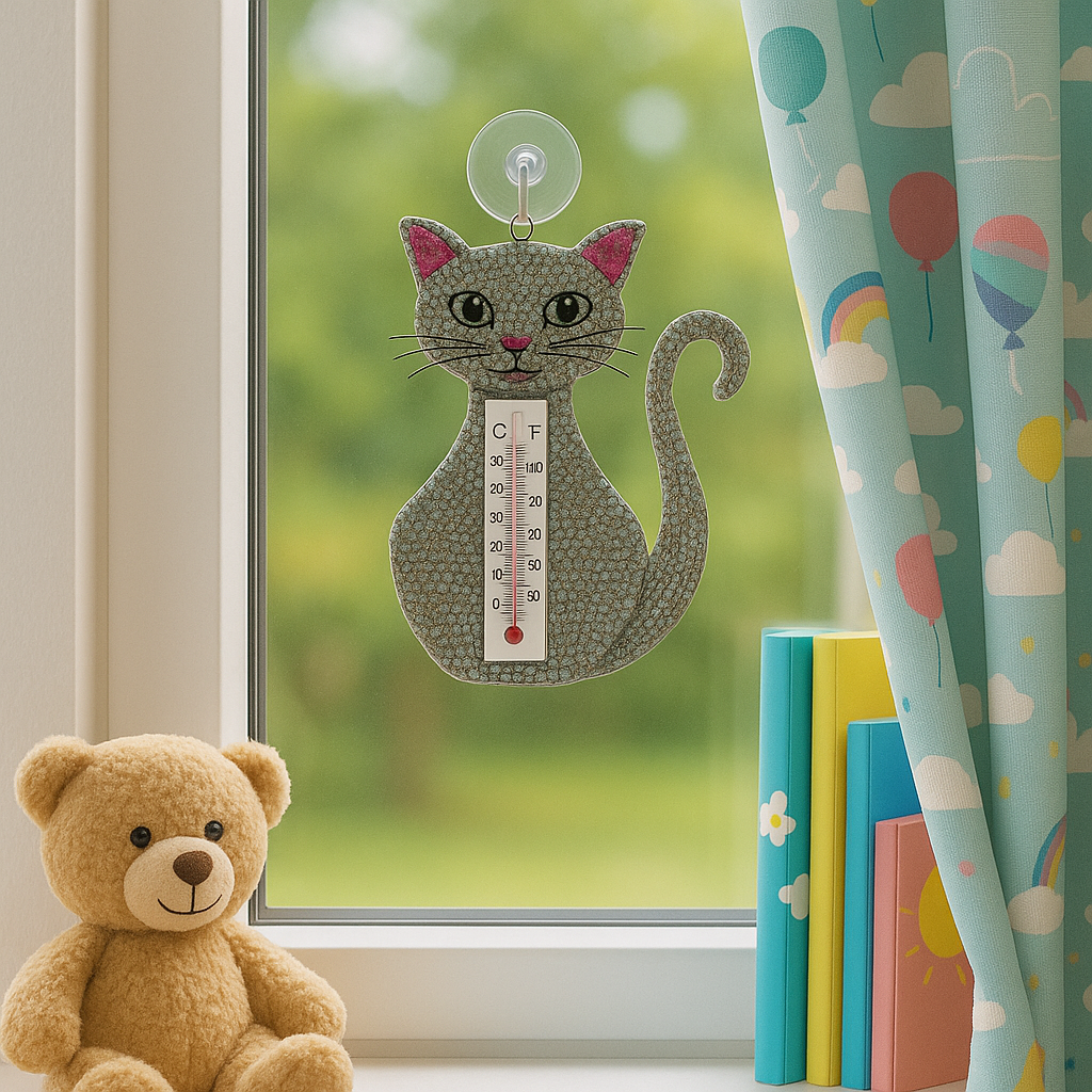 Handmade Cat Window Thermometer – Haitian Artisan Outdoor Décor.