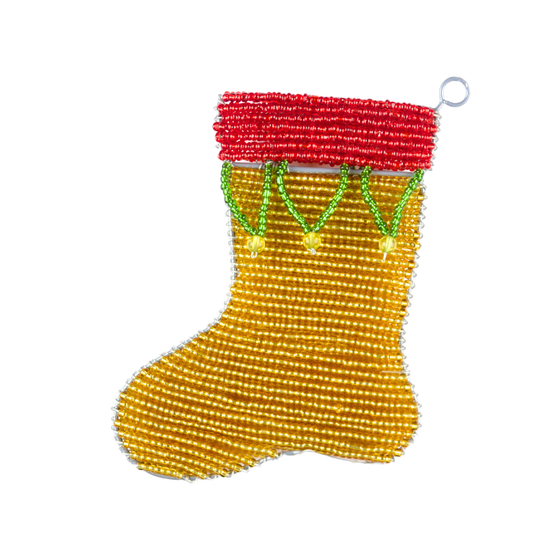 Handmade Beaded Christmas Stocking Ornament – Haitian Artisan Holiday Décor