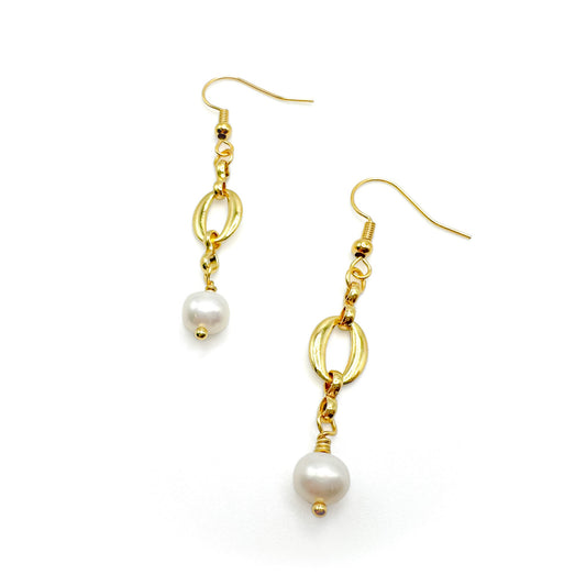 Coastline Gold Plated Earrings With Freshwater Pearl Wire Wrapped Link Design Limited Edition